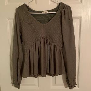 NWOT Olive Green Smocked Ruffle Blouse